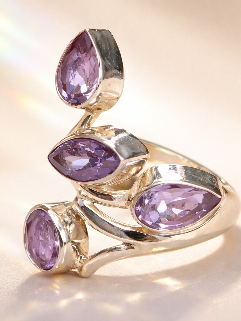 925 Sterling Silver Amethyst Gemstone Ring Size 7